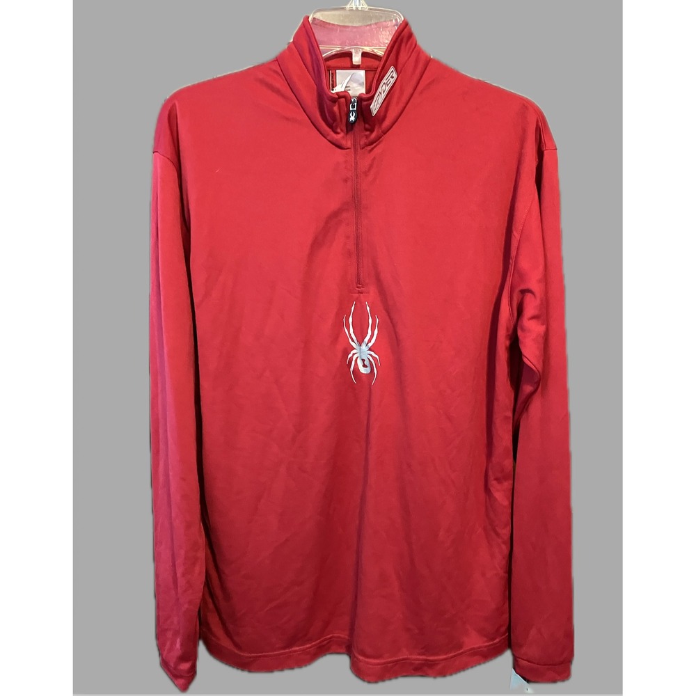 NWT Spyder Long Sleeve RED T-NECK 1/4 ZIP SHIRT Mock Neck SILVER SPIDER LOGO  M